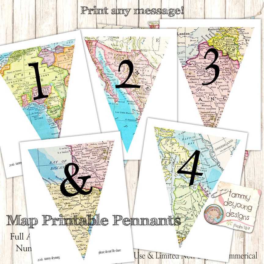 Map Banner Garland Digital Map Party Pennant Flags Full - Etsy