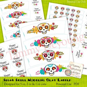 Sugar Skull Party Favors, Hallowen Party Favor Printable, Halloween labels, Day of the Dead, trick or treat, Skull Birthday fits Play doh®