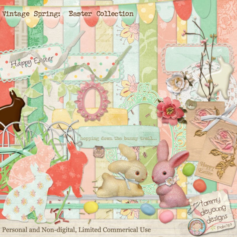 Easter Digital Paper *shabby Easter Digital Scrapbook Kit* Vintage ...