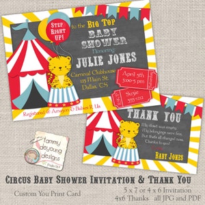 Cirque Baby Shower Invitation, carte de remerciement de cirque, invitation de douche bébé carnaval, Big Top bébé remerciements, Printable Baby Shower invite