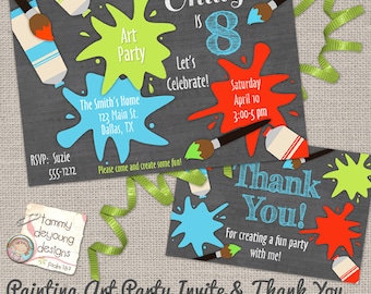 Kunst-Party-Einladung * Malerei Party Einladung * Custom digitale lädt und Dankeschön, Tafel zum Geburtstag, personalisierte, Sie drucken