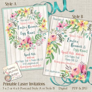 Invitation de Brunch de Pâques, oeuf de Pâques chasse Invite, Evite fête de Pâques, fête de printemps imprimable, douche nuptiale, faire-part de mariage Floral