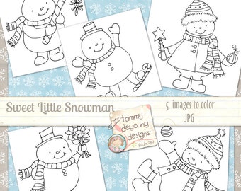 Snowman Coloring Pages, Christmas Snowmen Clip Art Digital Stamps for tags, kid's crafts, greeting cards, scrapbooks