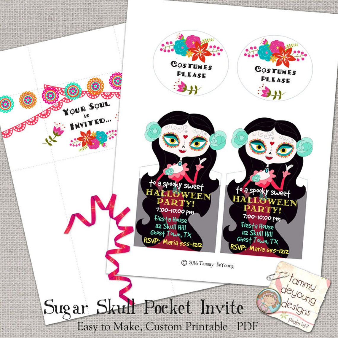 Sugar Skull Party Invitation Halloween Party Invitation | Etsy