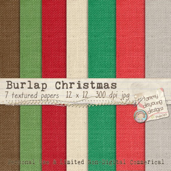 Burlap Christmas Papers, Digital Linen patterns, Christmas Red and Green backgrounds for invitations, tags,cards, party favors, scrapbooks