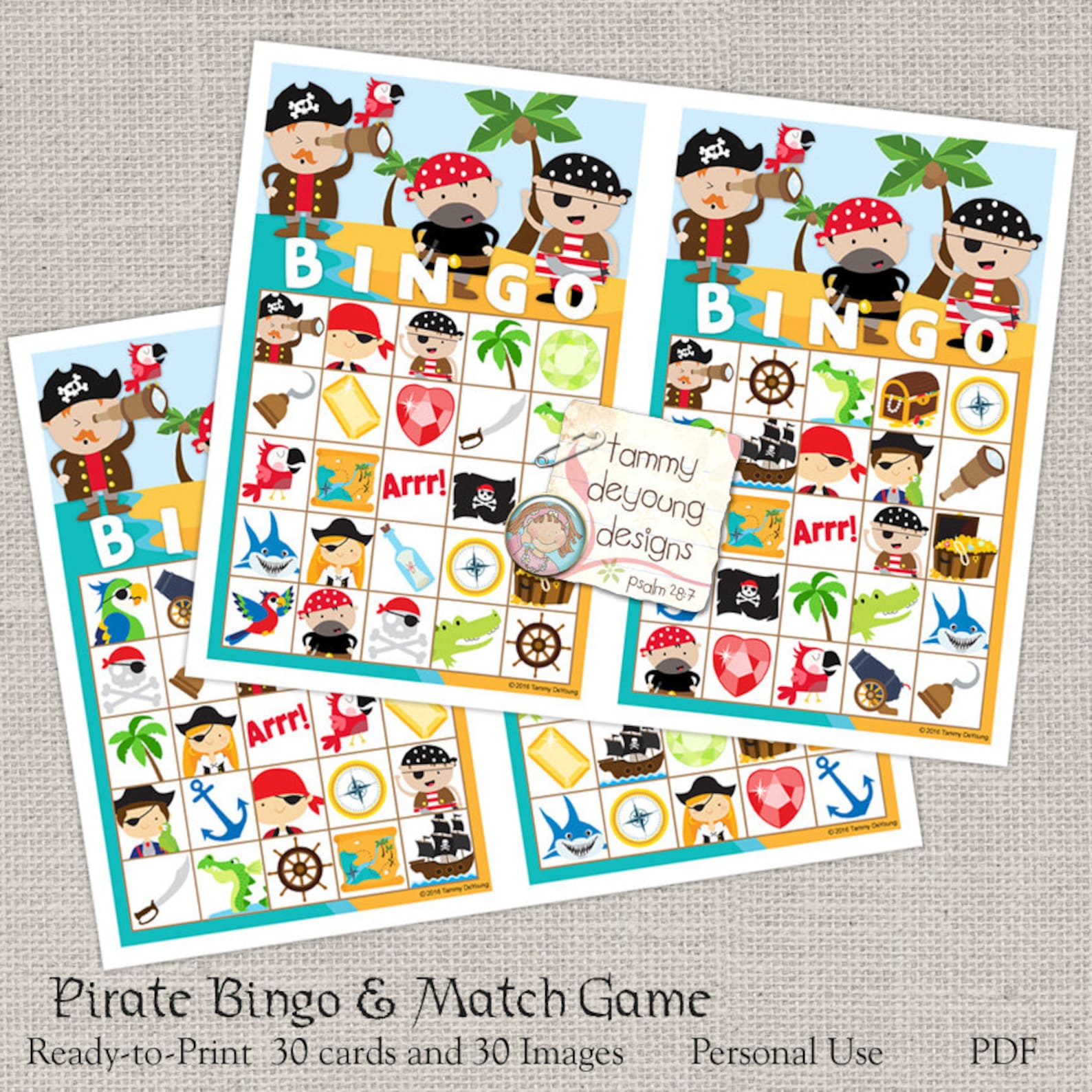 Pirate Bingo Game Printable Pirate Bingo Cards Kids Game Etsy