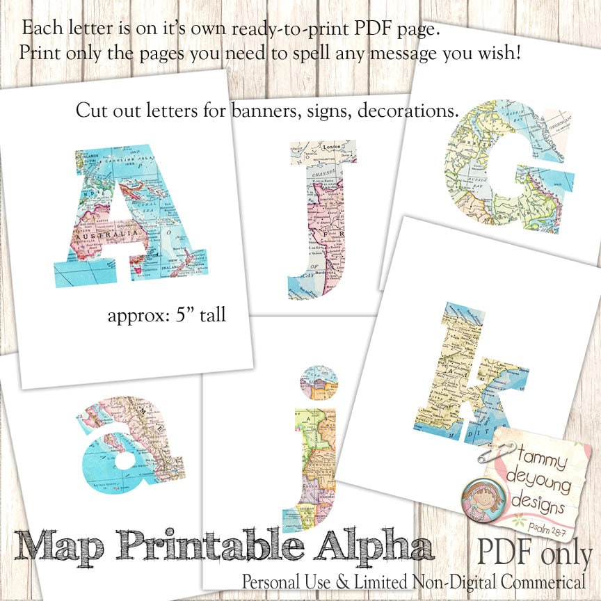 Map Banner Garland Printable World Map Alphabet Letters for - Etsy