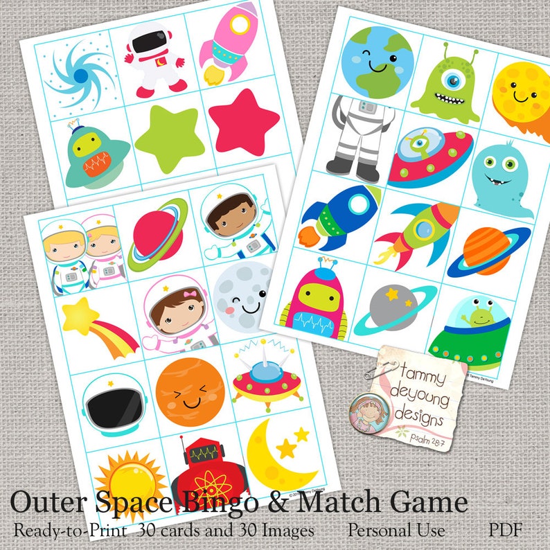 Outer Space Bingo, Printable Astronaut Bingo Game, Instant Download ...