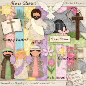 Clip Art de Páscoa para crianças * Papéis Digitais de Páscoa * Páscoa cristã religiosa para cartões comemorativos, álbuns de recortes, etiquetas para presentes, Escola Dominical # 354