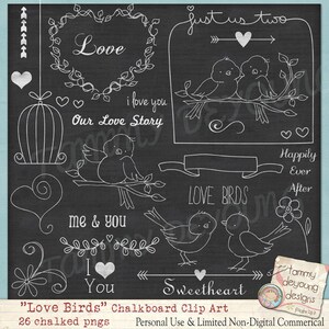 Wedding Chalkboard Art banner clip art for announcements, invitations, Valentines, weddings, love birds image 1