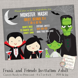 Halloween Party Invitation adultes, monstre Halloween imprimable, apportez le tableau Boos personnalisé carte Monster Mash, Frankenstein, Vampires