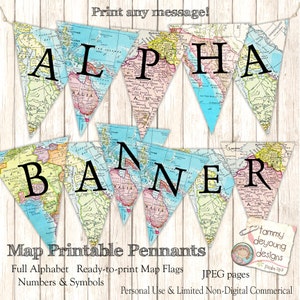 Karte Banner Girlande, digitale Karte Party Wimpel Flaggen, voller Alphabet Sie drucken, Graduierung Banner Reise-Dekor, Hochzeit, Geburtstag, Baby-Dusche