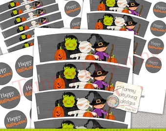 Bonbonnières d'Halloween imprimables, étiquettes d'Halloween pour enfants adaptées aux canettes Play Doh®, emballages de friandises d'anniversaire d'Halloween, friandises non sucrées à faire soi-même