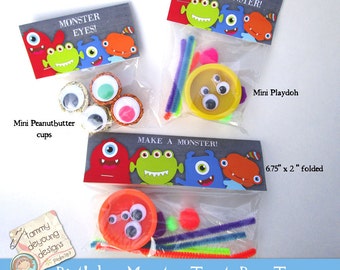 Make A Monster Birthday Treat Bag Labels, Kids Birthday Party Favors, Monster tags, goodie bag toppers, monster birthday favor, loot bags