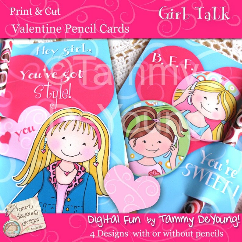 Girls Valentine Cards for Kids DIY Printable Treat Holders - Etsy