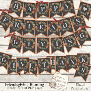 Printable Friendsgiving Banner, Happy Friendsgiving bunting, Give Thanks Garland, Fall Printable Friendsgiving pennants, Thanksgiving decor