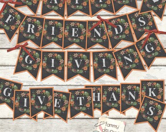Printable Friendsgiving Banner, Happy Friendsgiving bunting, Give Thanks Garland, Fall Printable Friendsgiving pennants, Thanksgiving decor