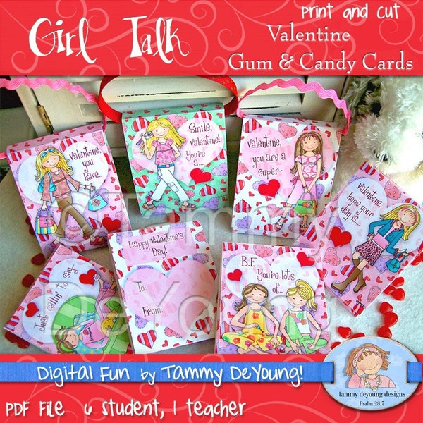Chicas Tarjetas de San Valentín * Tarjetas de San Valentín para niños * DIY diy imprimible dulce dulce placer titular para los mejores amigos, animadora, personalización extra