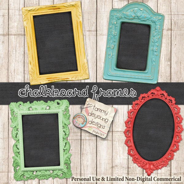 Digital Chalkboard Frames Clip art Shabby Chic style for invitations, announcements, tags scrapbooks, photocards, paper crafts!