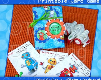 Robot partij gunst afdrukbare, Robot Riddle Card Game, kinderen Birthday Party game, handgemaakte niet snoep behandelt