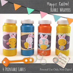 Easter basket gift, Easter Bubble labels, Easter Party Favors printable tags for kids, Easter bubble wrappers with owl, bunny and chicks image 1