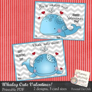 Whale School Valentines for boys and girls, DIY Printable Valentine tags, classmate valentine cards, Valentines for kids, nautical