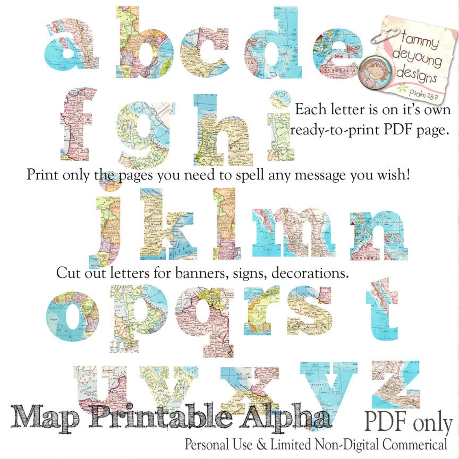Map Banner Garland Printable World Map Alphabet Letters for Etsy