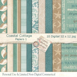 Playa Digital Papers océano, mar shore arena colores para invitaciones, bodas, álbumes de recortes, tarjetas, decoración del hogar, tarjetas de fotos, artesanías de papel!