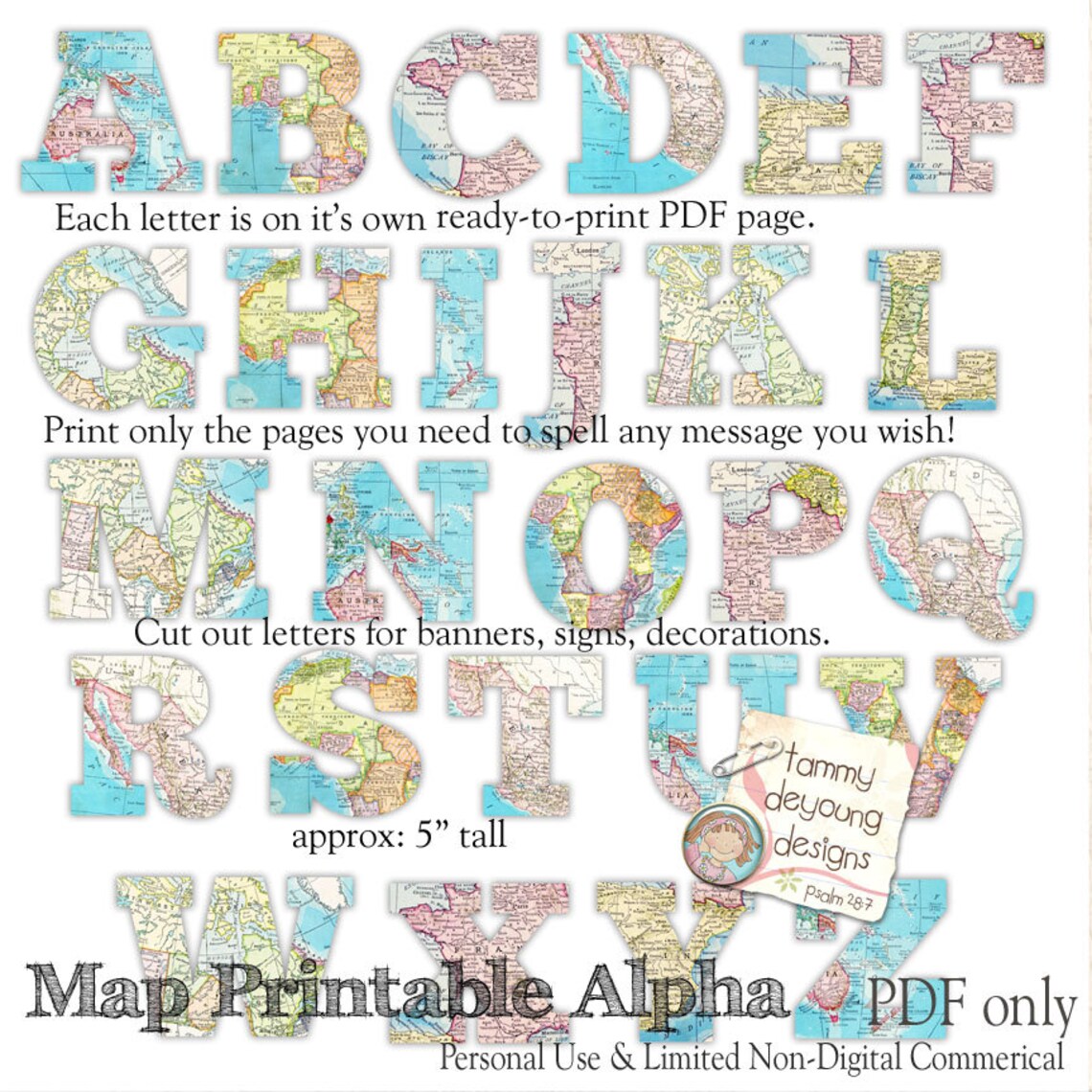 Map Banner Garland Printable World Map Alphabet Letters for - Etsy