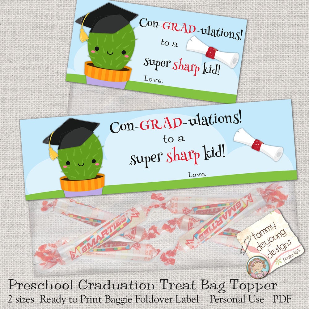 Preschool Graduation Treat Bag Toppers Digital Graduation | Etsy