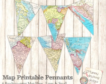World Map Bunting. Map Garland, Printable Map Banner Travel Theme ...