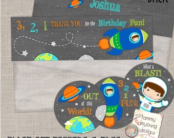 Outer Space Party Treat Bag Toppers and Tags -- Digital Space Birthday Printable- --  2.5 inch circle labels and baggie toppers