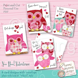 Cartes Saint-Valentin chouette pour les enfants * les filles Saint-Valentin * bricolage Saint-Valentin imprimable avec rouge hiboux mignon, rose, Sarcelle, personnalisation supplémentaire