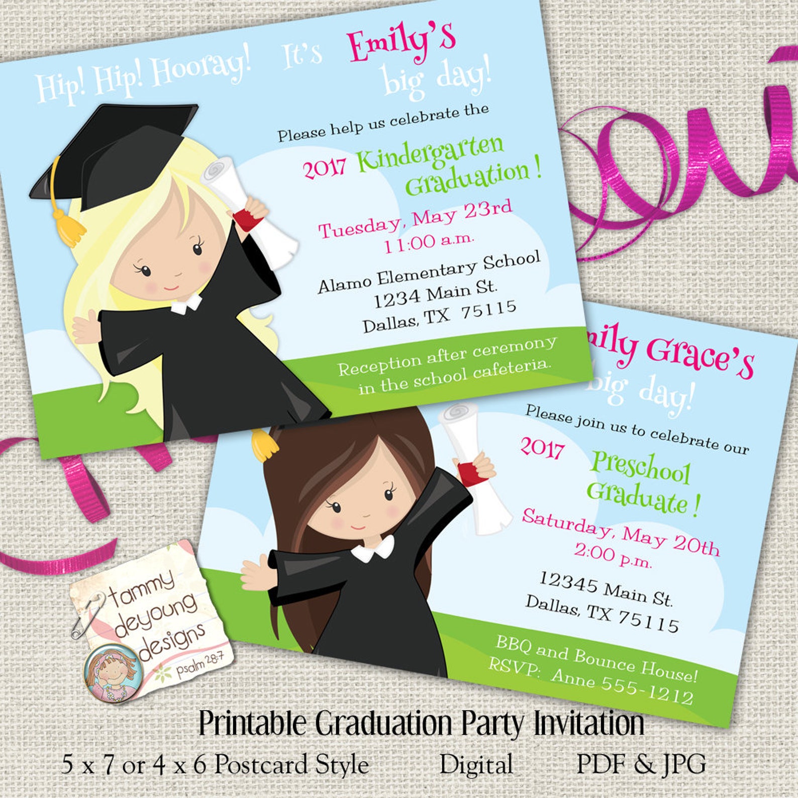 girls graduation invitation preschool graduation etsy
