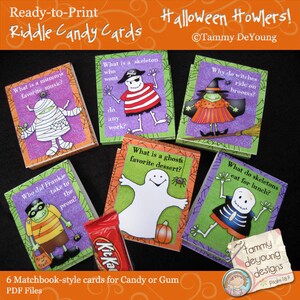 Funny Halloween Party Favors, Kids Halloween Treat Holder jokes, Printable Halloween candy cards, Kids Birthday trick or treat favor