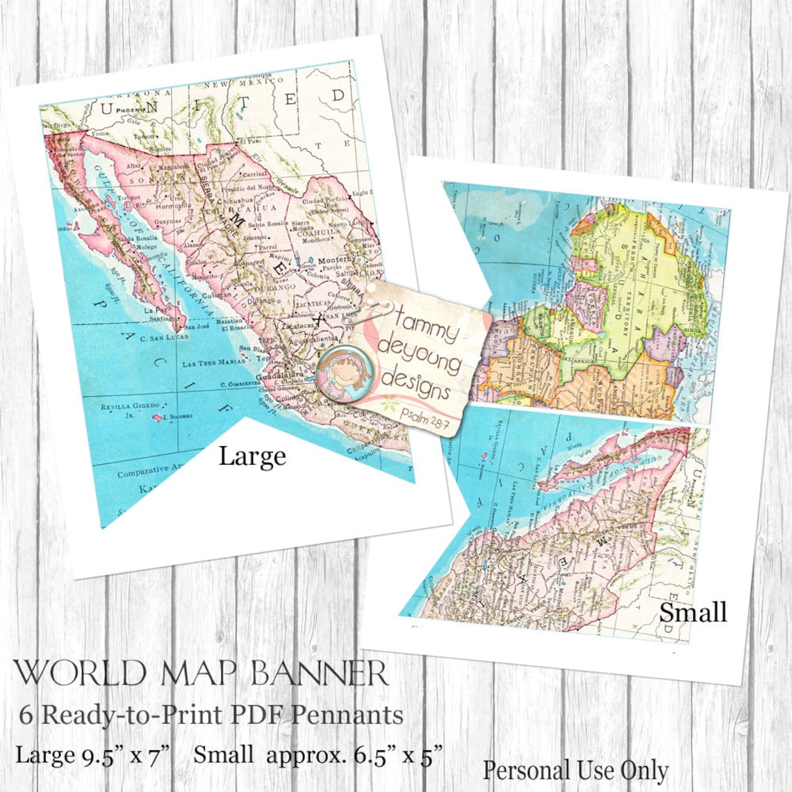 World Map Bunting. Map Garland Printable Map Banner Travel Etsy