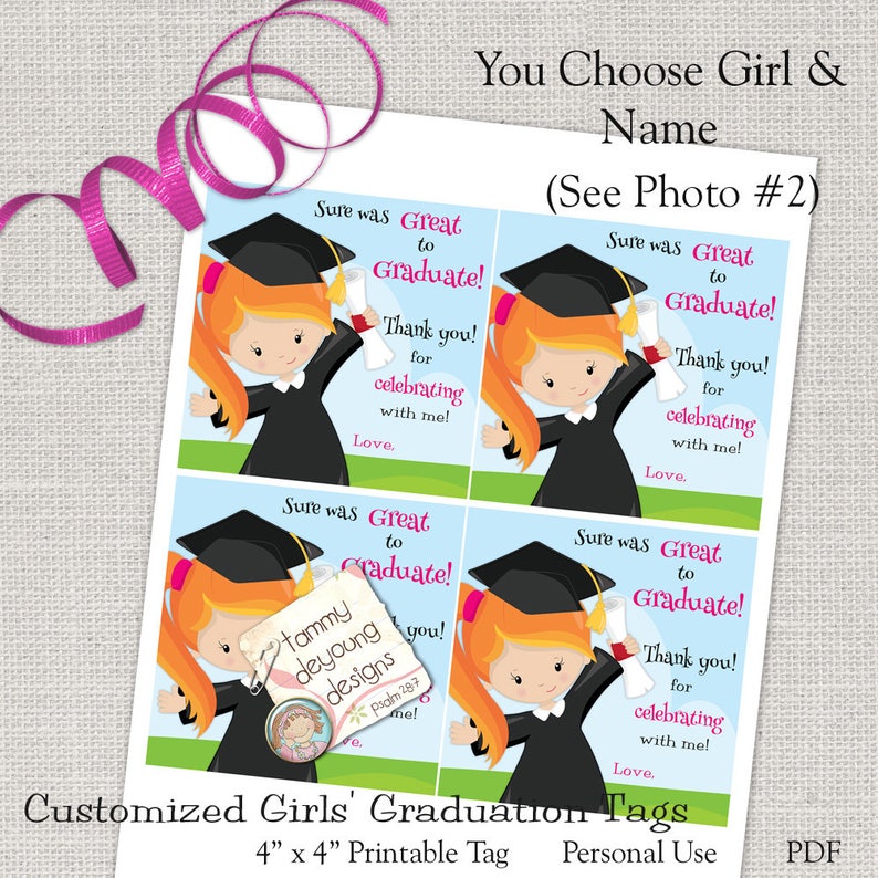 girls graduation tags kids graduation sticker digital etsy