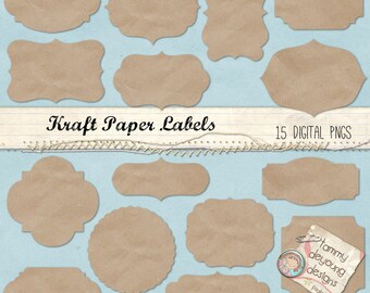 Molduras de etiquetas de papel Kraft O clip art digital é perfeito para convites, anúncios, etiquetas, casamento, cartões fotográficos, etiquetas de jarros