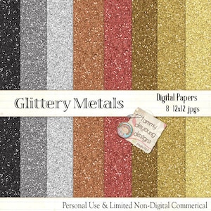 Glitter Pack papier * argent & or numérique papier * Metallic Glitter brillant motifs couleur bronze, cuivre, fer pour les cartes à la main de paillettes mariages