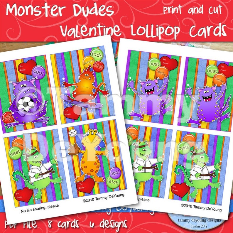 Monster Valentine Cards for Kids Printable Boys Valentines - Etsy
