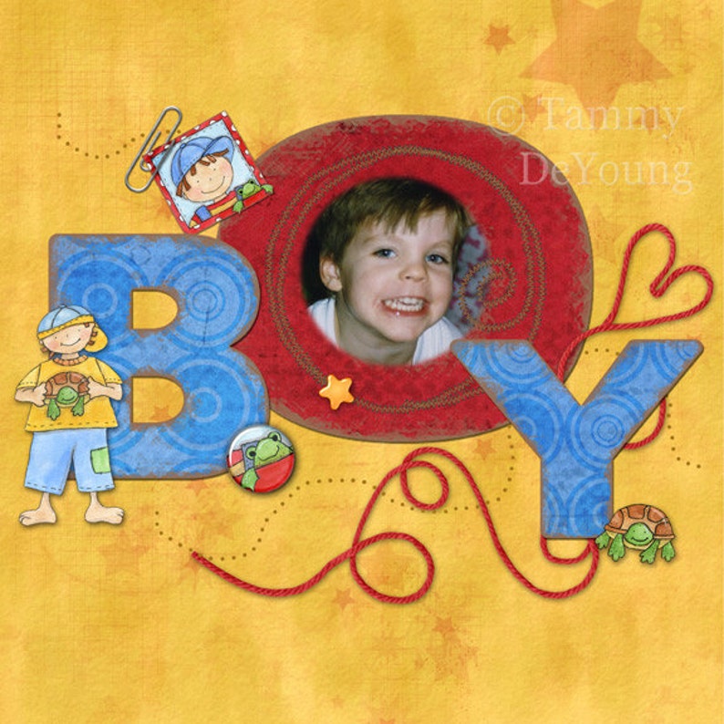 Boy Digital Clipart Scrapbook Kit for Invitations, Photo Cards ...