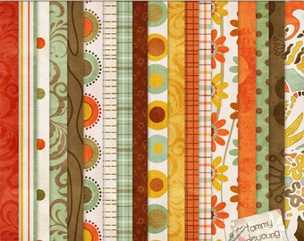 Fall Digital Papers, Autumn background patterns, Thanksgiving decor orange, brown, sage paisley for weddings, scrapbooks, cards, invites