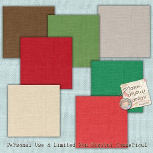 May include: A set of six digital paper textures in various colors, including brown, green, red, and beige. The textures have a linen-like appearance. The text "Tammy deyoung designs" is visible in the lower right corner of the image.