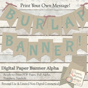Printable Burlap Banner, Burlap Wedding Banner, nursery alphabet letters, baby shower banner, bridal shower decorations, beach decor