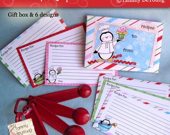 Recipe Cards Printable Personalize Penguins gift set, holiday baking, kitchen cupcake digital #313