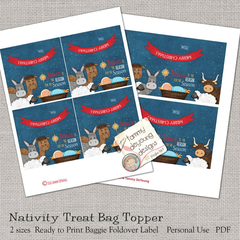 Nativity Christmas Treat Bag Toppers, Christmas Party Favors Printable, Christmas goodie bag label, Jesus is the Reason candy loot bag image 4