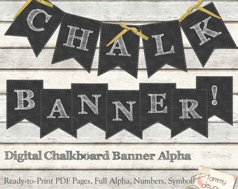 Chalkboard Banner, Chalkboard Wedding bunting Printable, Shabby Alphabet pennants Digital letters, Birthday, graduation, anniversary garland