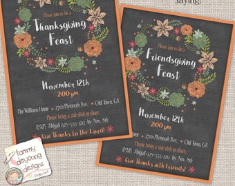 Printable Friendsgiving Invitation, Thanksgiving Invitation, Give Thanks Invite, Thanksgiving Dinner Invitations, feast with friends party