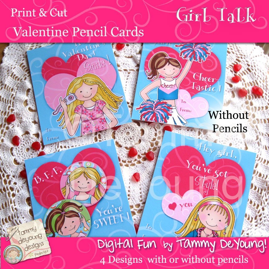 Girls Valentine Cards for Kids* DIY Printable Treat Holders for Best ...