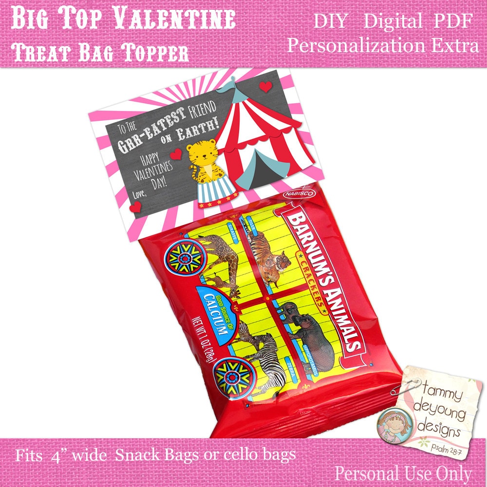 23 Valentine's Day Printable Bottle Labels for Festive Fun 16 Circus Valentine Card treat bag topper for kids, pink printable…